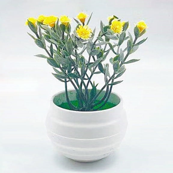 Niceminiwall Small Potted Artificial Flower Ornament for Home and Garden Decoration