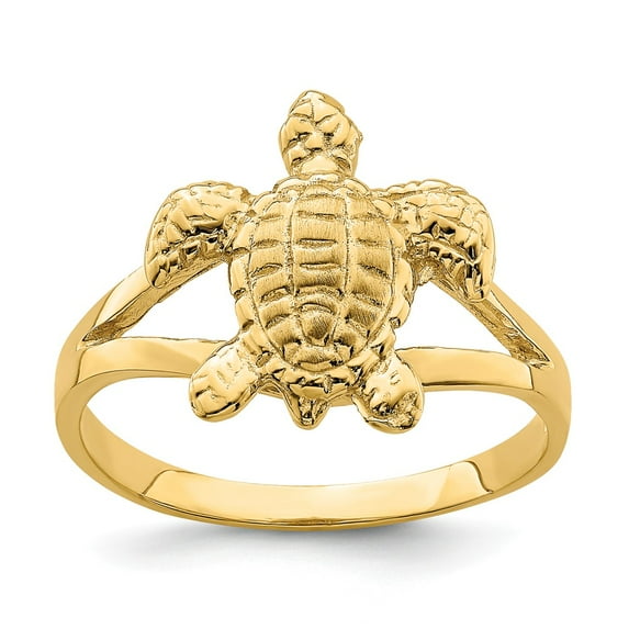 Solid 14k Yellow Gold Textured Sea Turtle Ring Band Size 7.5