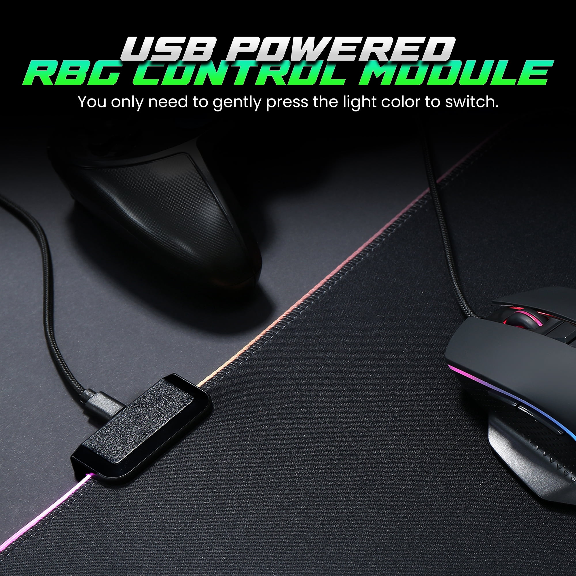 Lumen8 RGB LED Gaming Desk Mouse Pad, 11.8 x 31.5 in, USB Powered with Braided Micro USB Cable, Water-Resistant