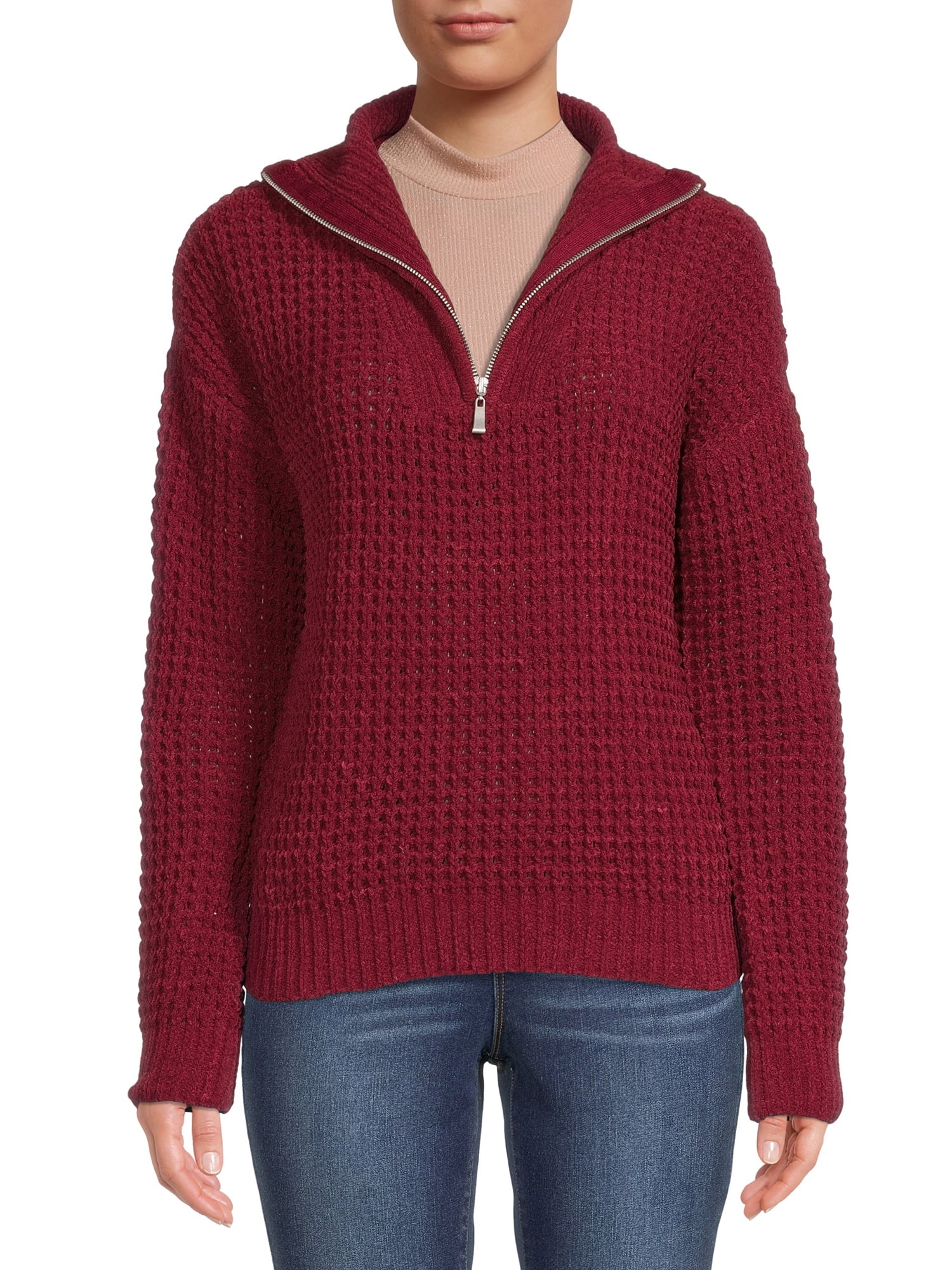 No Boundaries Juniors' Half-Zip Pullover Sweater, Girl's, Size: XS, Red