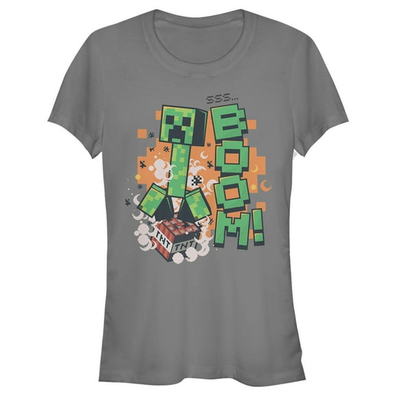 Junior's Minecraft Creeper Boom  Graphic Tee Charcoal Small