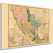 HISTORIX 1846 United States of Mexico Map Vintage Poster Wall Art Print, 24 x 36 Inch