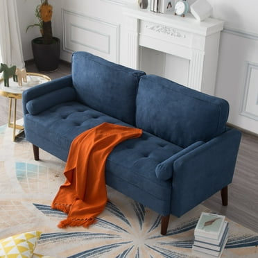 BSHTI 65” Modern Couch/Loveseat,Linen Blend Upholstery,Detachable Backrest,Tapered Wood Legs,with Non-Slip Pads,2 Pillows Included(Navy Blue)