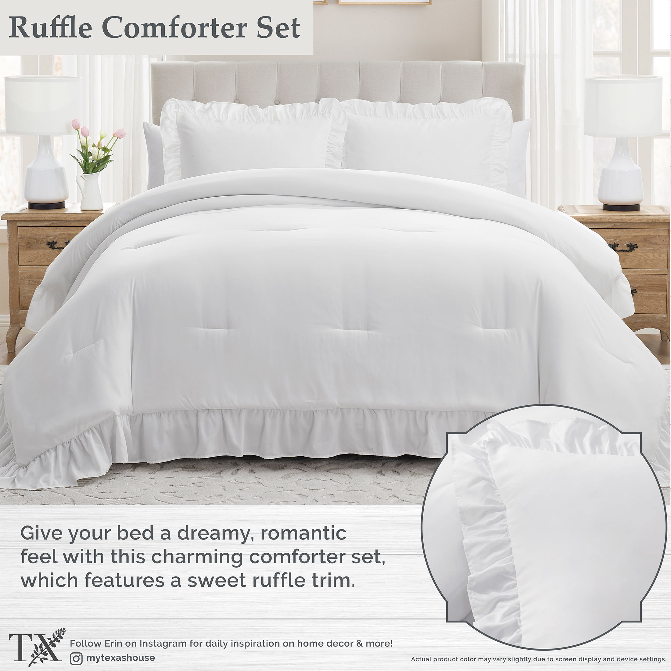 My Texas House Full/Queen Comforter Set, All-Season, 3-Piece, White Ruffle