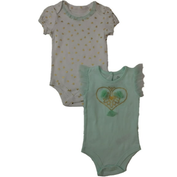 Infant Girls Mint Gold White Heart Polka Dot Single Bodysuit 2-PC Outfit 9m