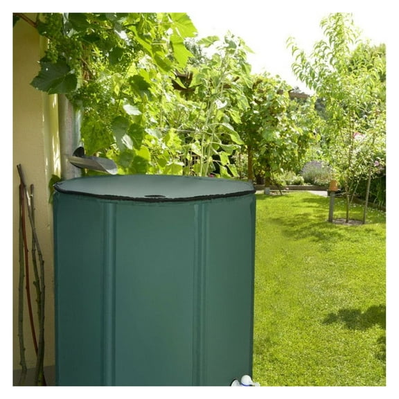 100 Gallon Rain Barrel, Portable Water Collector Tank with Spigot & Filter - Foldable, Leak-Proof, Green - Garden & Lawn Water Saving Solution