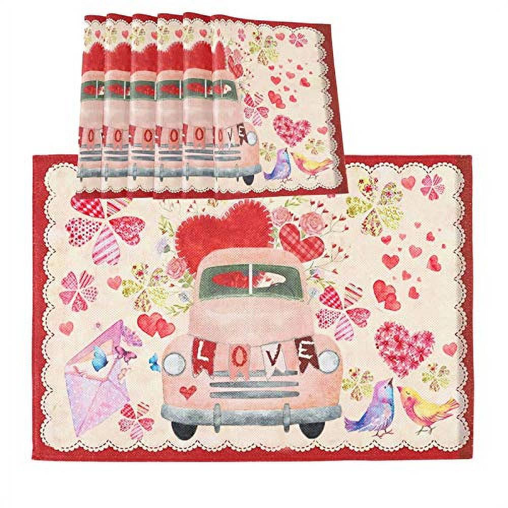 Wamika Love Roses Flowers Placemats Set of 1 Valentines Day Heart Table Mats Anti-Skid Washable Heat Resistant Place Mats Party Kitchen Decorations 12 X 18 in