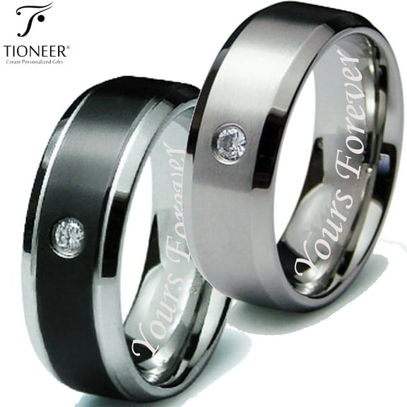 Stainless Steel 316L Cubic Zirconia Beveled Edge 8mm Wedding Band Ring Silver or Two-Tone w/ FREE Yours Forever Engraving