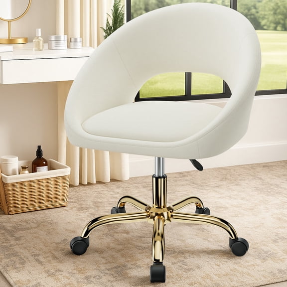 ATHOPE Vanity Chair, Comfy Home Office Desk Chair for Girls, Swivel Make Up Chair, Computer Chair for Bedroom, Small Space, Beige