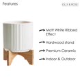 thumbnail image 7 of Ibiza Vertical Line 8 inch Ceramic Plant Pot with Premium Hardwood Stand - Large Indoor Planter with Stand - Matt White, 7 of 7