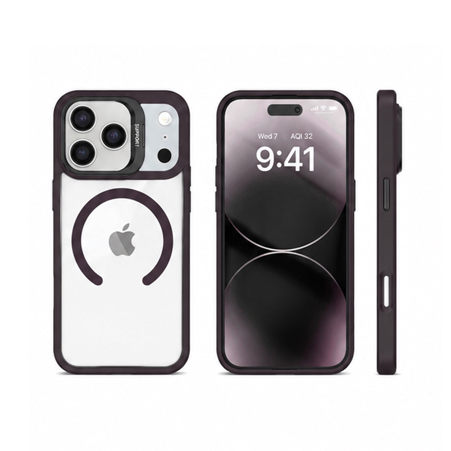 Thin Magnetic Clear Case with Camera Stand for iPhone 17 Pro Max - Black