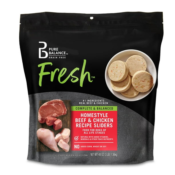 Pure Balance Homestyle Beef & Chicken Recipe Fresh Dog Food Sliders, GrainFree, 3 lb Bag