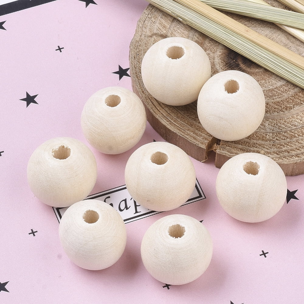 1000pc Natural Unfinished Waxed Wooden Beads Smooth Surface Round Floral White 12mm Hole: 2.5mm