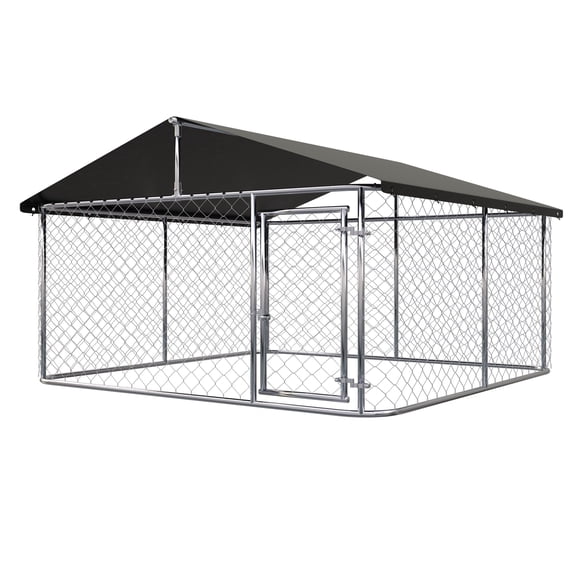 Petony Outdoor Dog Kennel Dog Cage Dog Playpen Dog Fence Heavy Duty Pet Kennel with Large Galvanized Chain Link with UV & Water Resistant Black Proof Cover(6.56‘x 6.56’)