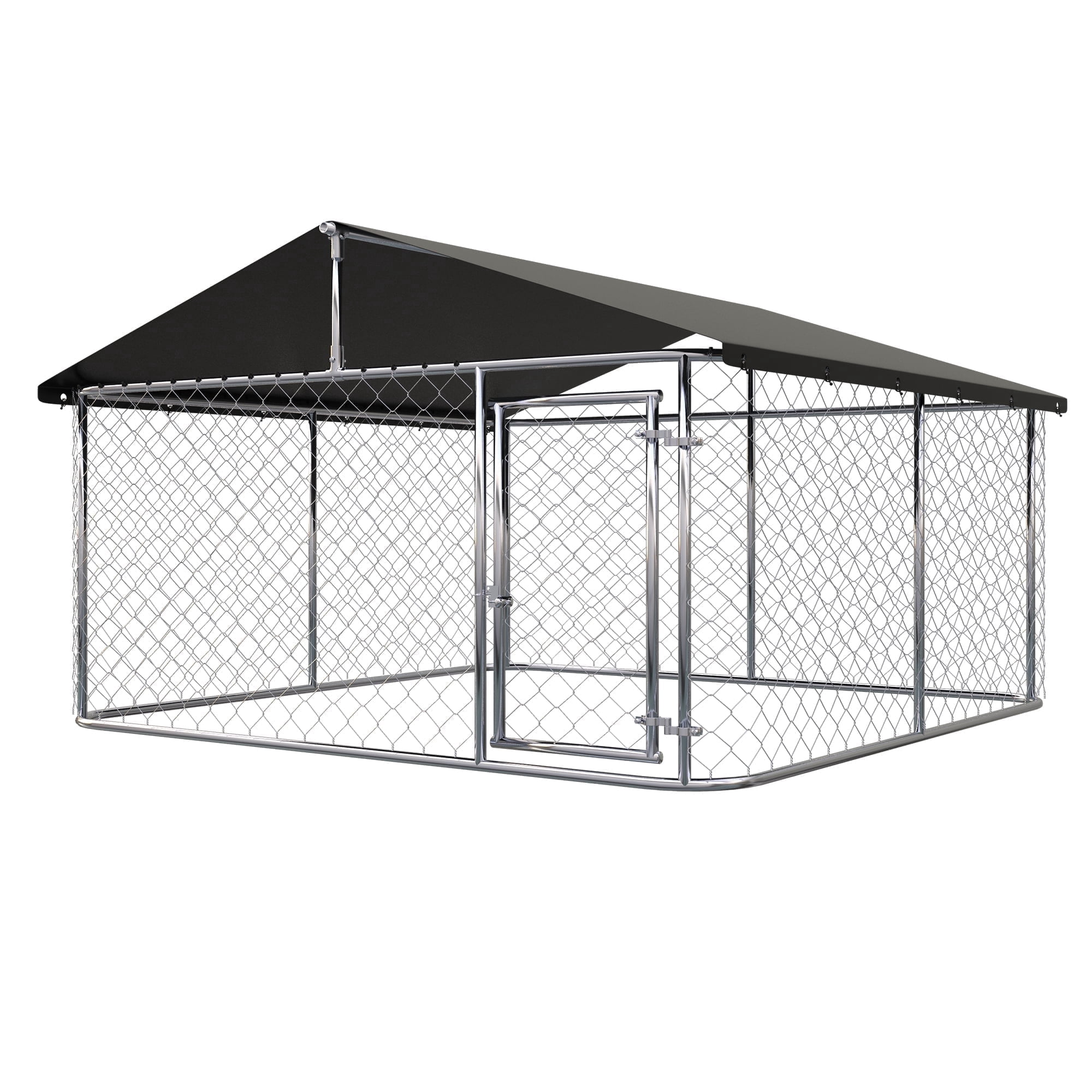 Petony Outdoor Dog Kennel Dog Cage Dog Playpen Dog Fence Heavy Duty Pet Kennel with Large Galvanized Chain Link with UV & Water Resistant Black Proof Cover(6.56‘x 6.56’)
