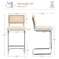 thumbnail image 4 of Zesthouse 26″ Rattan Bar Stools Set of 3, Linen Fabric Counter Height Chairs with Cane Back & Chrome Legs, Mid Century Cantilevered Design Barstools for Kitchen Island, Beige, 4 of 10