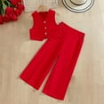 thumbnail image 2 of Delliss Girl's Sleeveless Button Suit Vest Matching Wide Leg Elastic Waist Pant Set 3-10 Years, 2 of 4