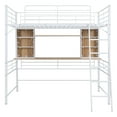 thumbnail image 4 of Royard Oaktree Metal Loft Bed with Built-in Desk and Bookshelves, Twin Size Loft Bed Frame with Storage Shelves, Modern Loft Bed Frame with Guardrail & Reversible Ladder, No Box Spring Needed,White, 4 of 7