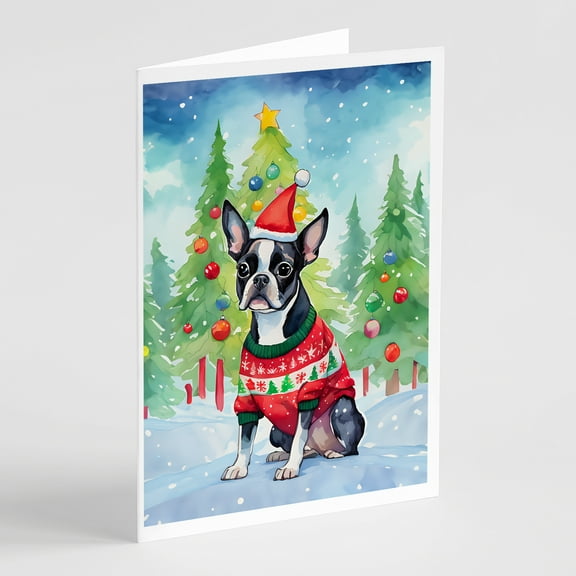 Boston Terrier Christmas Greeting Cards Pack of 8 7 in x 5 in
