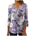thumbnail image 2 of hxobax Floral 3/4 Sleeves Blouses for Womens Summer Tops V Neck Button Down Shirts Pleated Tunic Top, 2 of 5