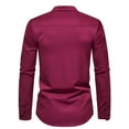 thumbnail image 4 of IROINNID Button Up Shirts for Men Stand Collar Button-down Embroidery Shirt Long Sleeve Shirt,Burgundy, 4 of 9