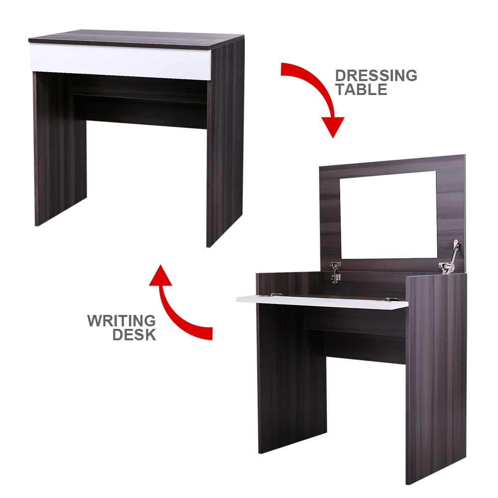 Lowestbest Makeup Vanity Set, Dressing Table with Flip up Mirror and Hidden Storage Box, Ebony&White Lowestbest Makeup Vanity Set, Dressing Table with Flip up Mirror and Hidden Storage Box, Ebony&White