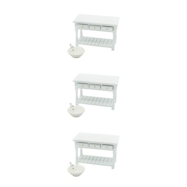 Youkk Mini-House Wash Basin With Drawer Furnishing Model Scale for Micro Bathroom Accessory Decoration Photography Kitchen Sink White 3Set