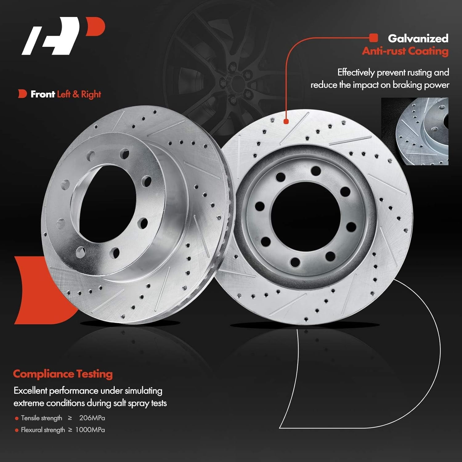 A-Premium Front and Rear Drilled and Slotted Disc Brake Rotors Compatible with Select Dodge Models - Ram 1500 2006-2008, Ram 2500/3500 2003-2008, 4-PC Set