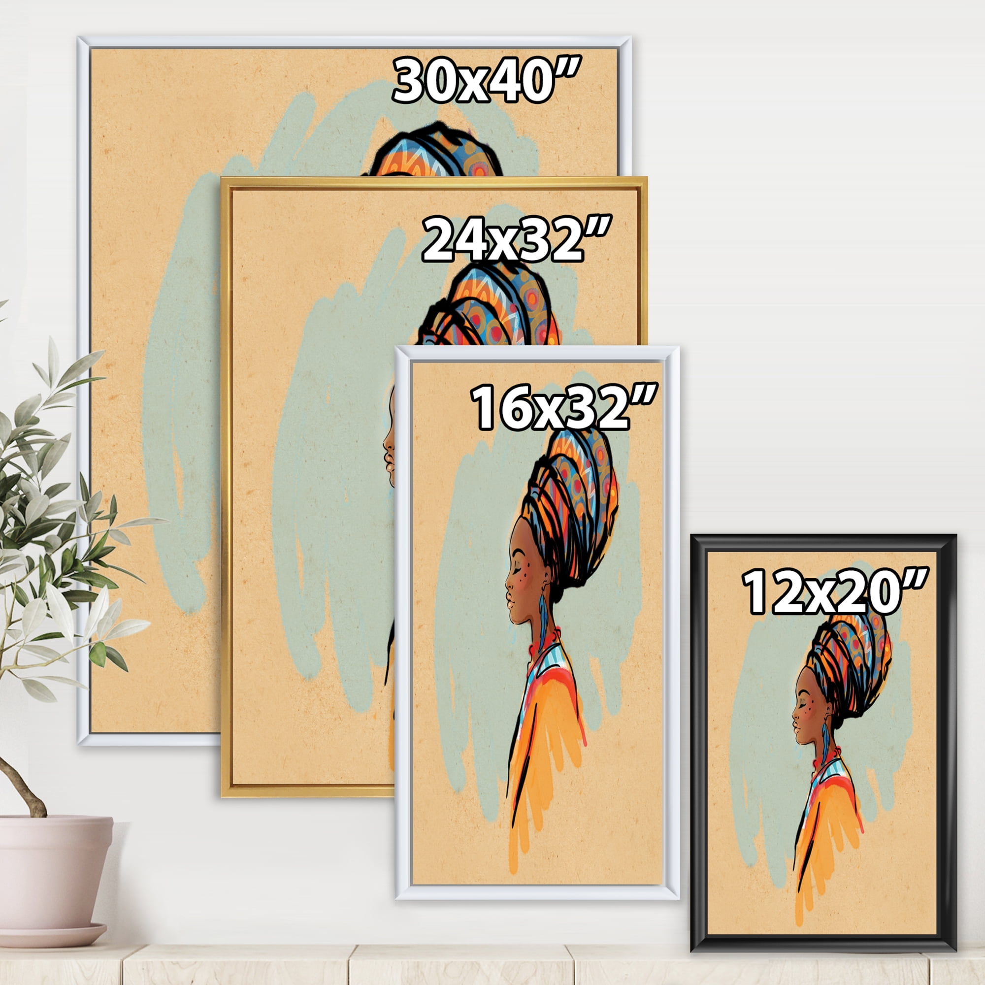 Designart 'Portrait of African American Woman With Turban II' Modern Framed Canvas Wall Art Print