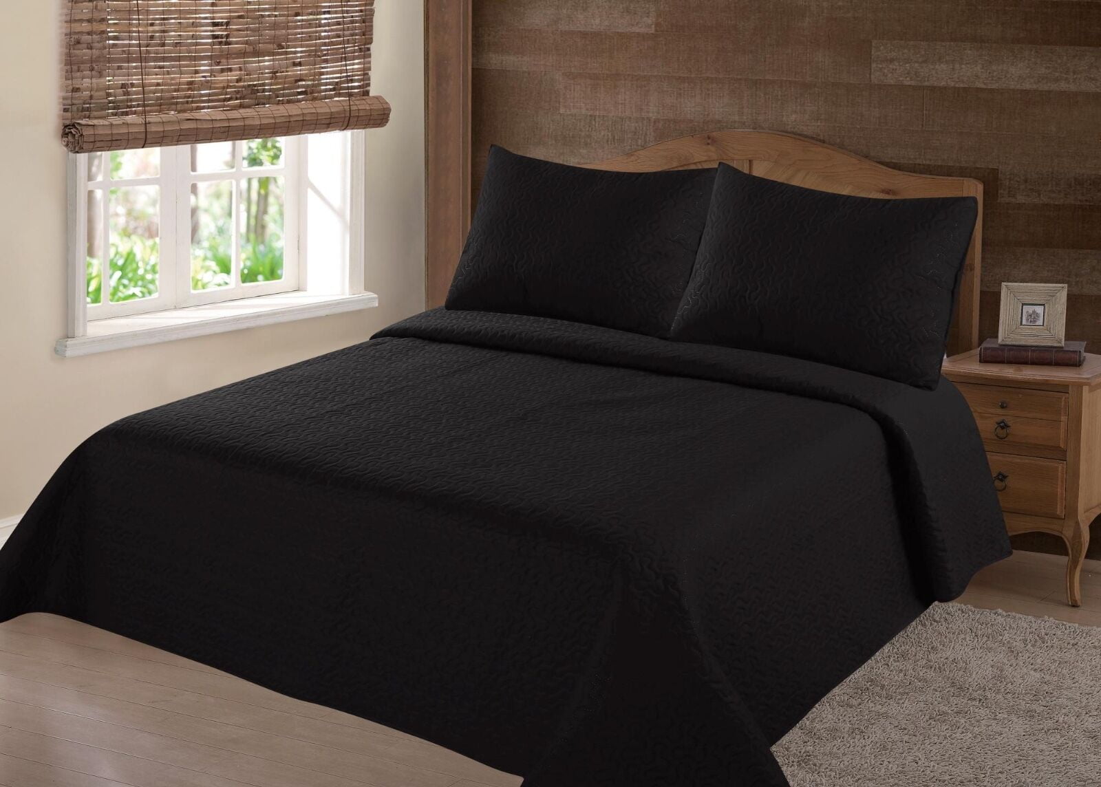 HEIMO 3-Piece Oversized Bedspread Coverlet Set for Queen King Size Bed Black, Queen