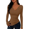 thumbnail image 2 of JGGSPWM Women's Long Sleeve Cowl Neck Shirts Slim Fit Going Out Y2k Tops Blouses Trendy Fall Outfits Fashion Clothes Brown L, 2 of 6