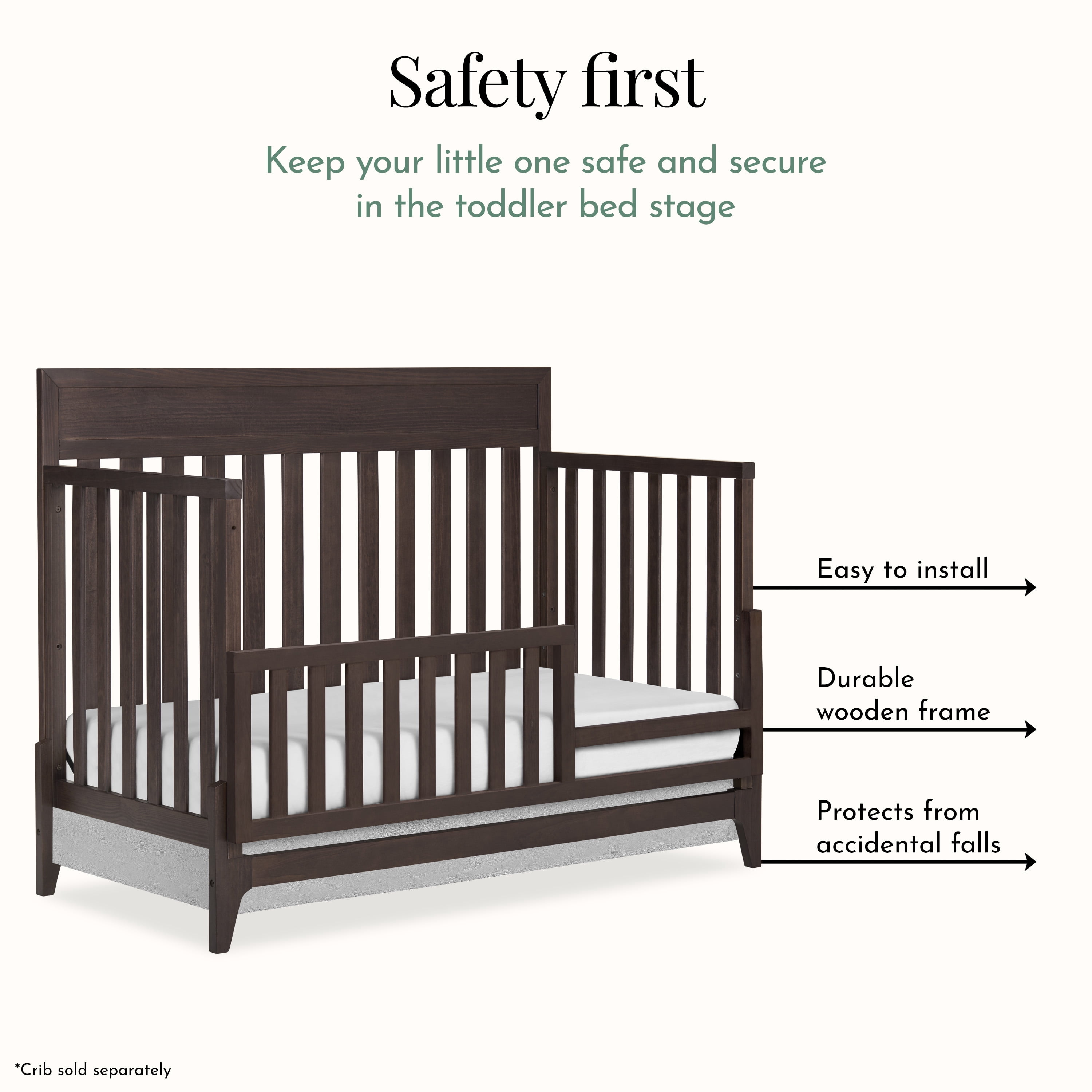 Evolur Convertible Crib Toddler Guard Rail I Full Assembly I Lasting Quality, Roasted Chestnut