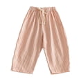 thumbnail image 2 of ZHOGXU Kids Baby Girls Boys Casual Pants Drawstring Elastic Waist Striped Print Comfortable Stylish Trousers For Daily Wear,Yellow,3-4 Years, 2 of 8
