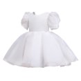 thumbnail image 6 of ANINEO Toddler Flower Girls Satin Tulle Dress V Backless Puff Sleeve Princess Pageant Dress Little Girls Wedding Party, 6 of 7