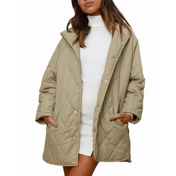 Long Jackets for Female Fashion Winter Coat for Women Business Casual Diamond Quilted Hooded Light Green L