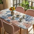 thumbnail image 3 of Blue Coastal Table Cloths for 6 Foot Rectangle Tables, Summer Beach Coral Shell Starfish Vintage Patio Waterproof Elastic Fitted Tablecloths, Washable Rectangular Table Cover for Camping, 3 of 8