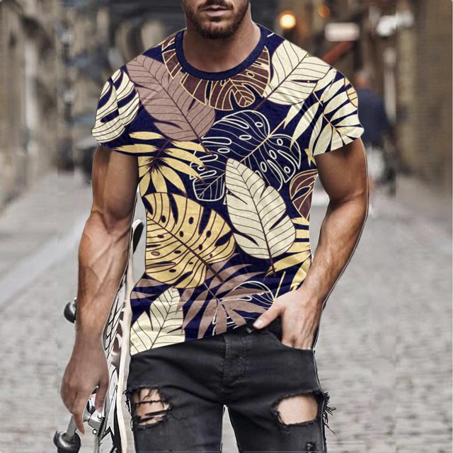 Qertyioot T-shirt à Manches Courtes Imprimé pour Hommes, Col Rond, Mode Décontractée, Manches Courtes, Économies d'Été