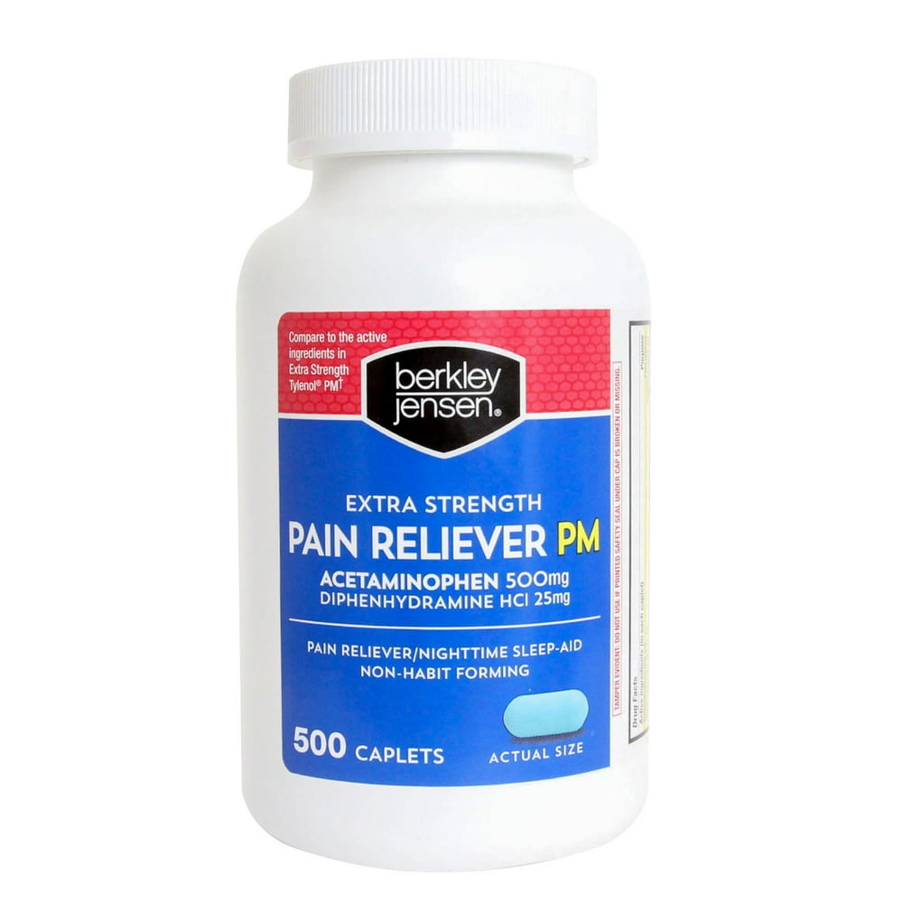 Berkley Jensen Extra Strength Non Aspirin, Pain Reliever PM, Nighttime Sleep Aid Caplets, 500 Ct