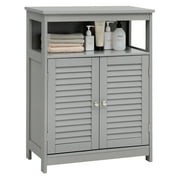 Costway Bathroom Storage Cabinet Wood Floor Cabinet w/ Double Shutter Door Gray