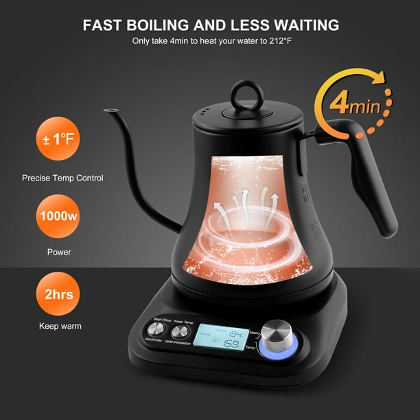  KLEAH Electric Kettle Gooseneck with Temperature Control  Stainless Steel Automatic Shut Off Coffee Kettle Hot Water Boiler Pour Over Tea  Kettle 1200 Watt Quick Heating Keep Warm, 0.8L for Gift: Home