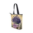 thumbnail image 3 of Zipper canvas bag large capacity large size practical handbag durable Canvas with leather material A Basket Of Purple Lavender, 3 of 7