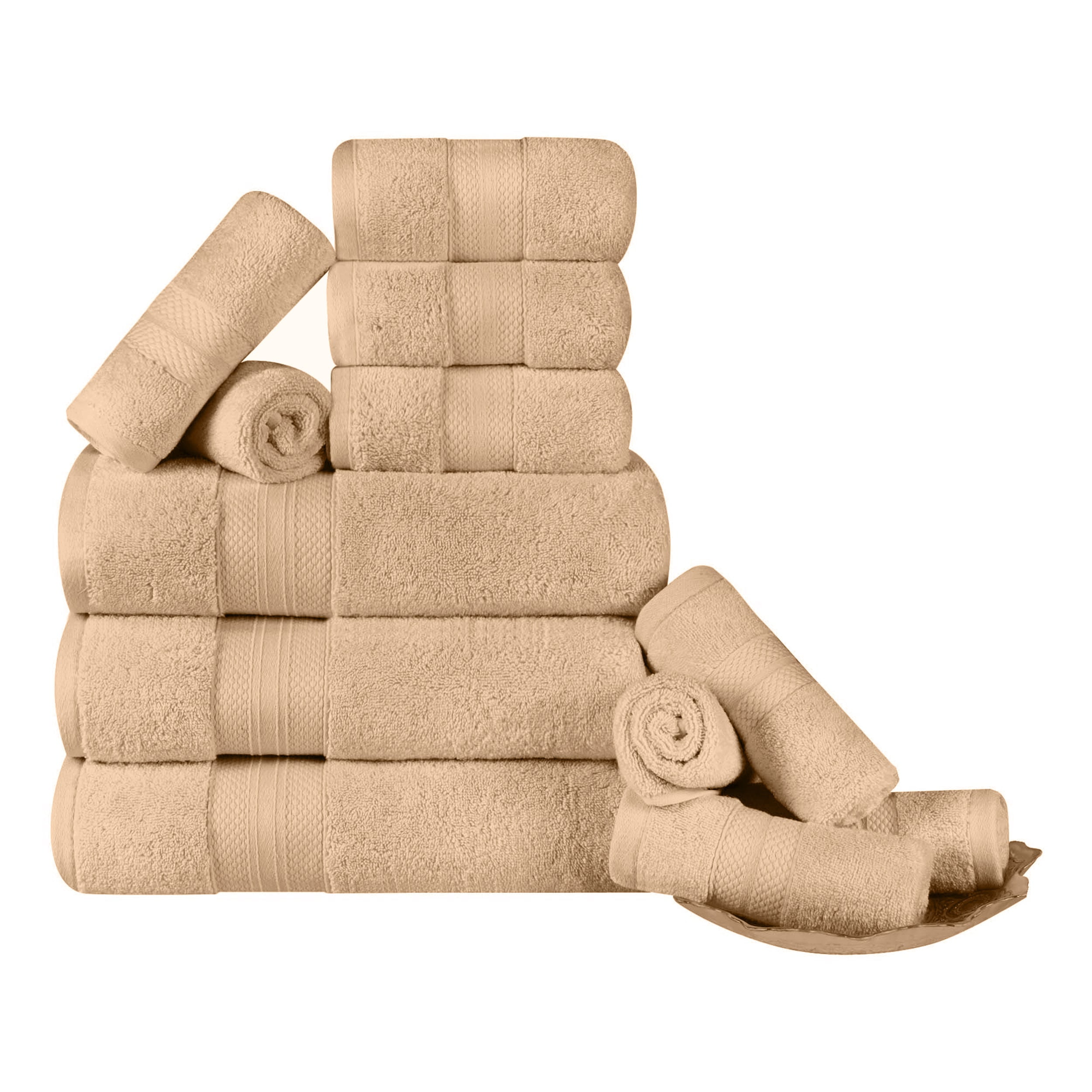 Superior Aria Turkish Cotton 12-Piece Towel Set, Ultra Soft Heavyweight Towels, Hazelnut