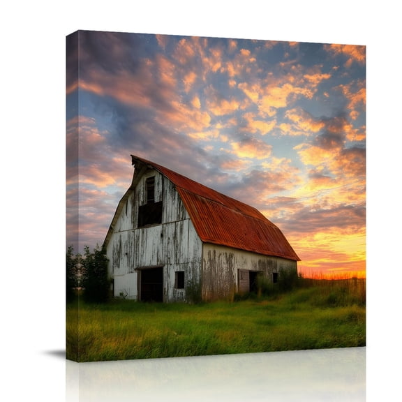Farmhouse Weathered Barn Canvas Wall Art for Living Room, Sunset Rustic Rural Poster Print Painting for Bedroom Office Home Decoration Wall Pictures Prepare To Hang 8"x8"