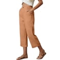 thumbnail image 2 of Nestiefly Women's 2026 Linen Cropped Pants Elastic Waist Wide Leg Summer Beach Capris Orange S, 2 of 5