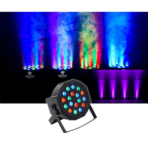 Rockville RockPAR50 18W LED RGB Par Can Wash Light with DMX, Sound-Activated Mode, Power Daisy-Chain, Dual Bracket for DJs and Club Lighting