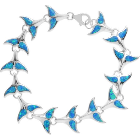 Brinley Co. Women's Opal Sterling Silver Whale Tail Link Bracelet, 7
