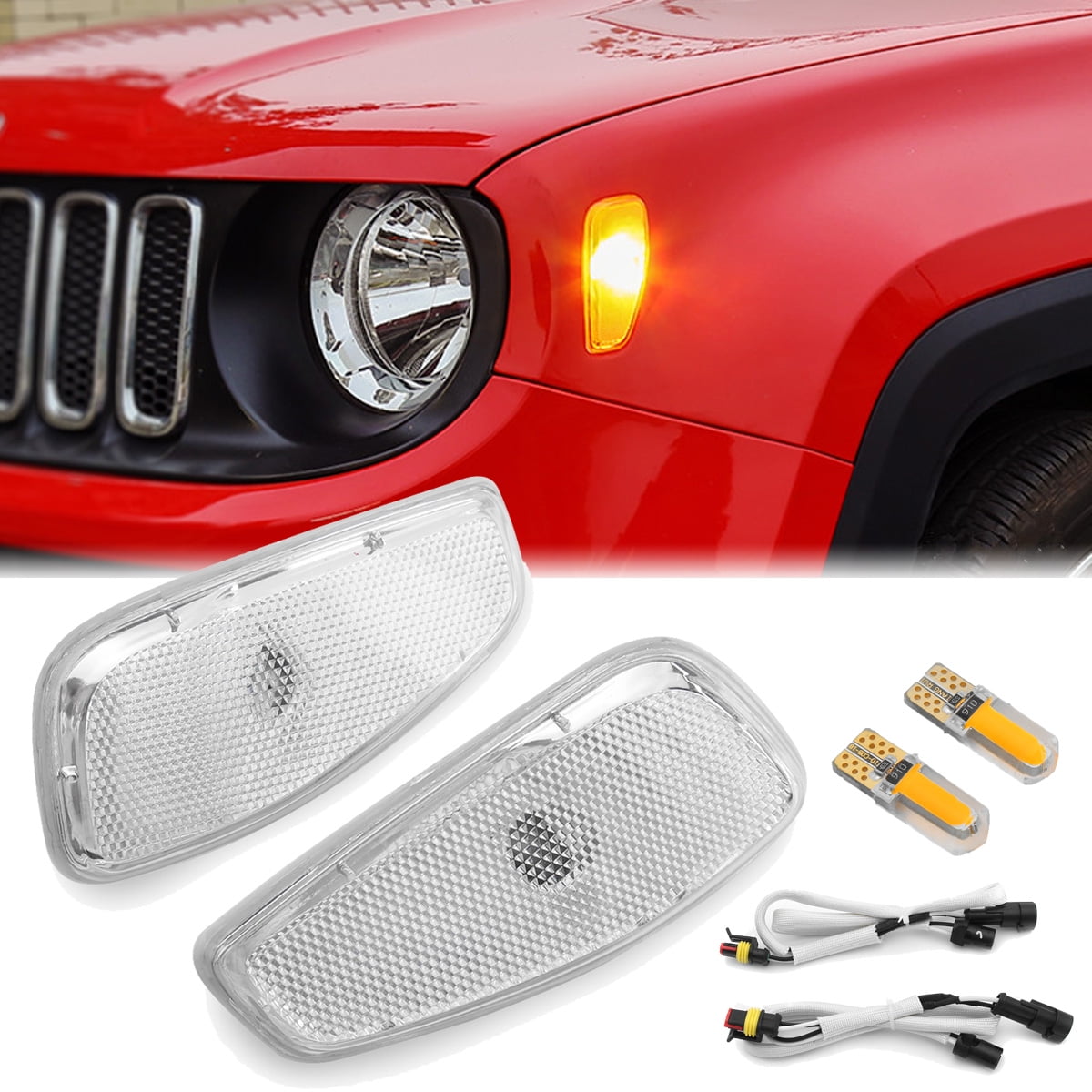 2X Side Marker Lamp Light Cover with Wiring Harness For Jeep Renegade 2015-2017