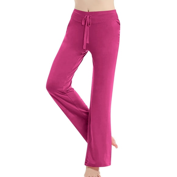Girls Wide Leg Yoga Pants Elastic High Waist Athletic Outdoor Trousers Loose Fit Workout Trousers Hot Pink 11-12 Years