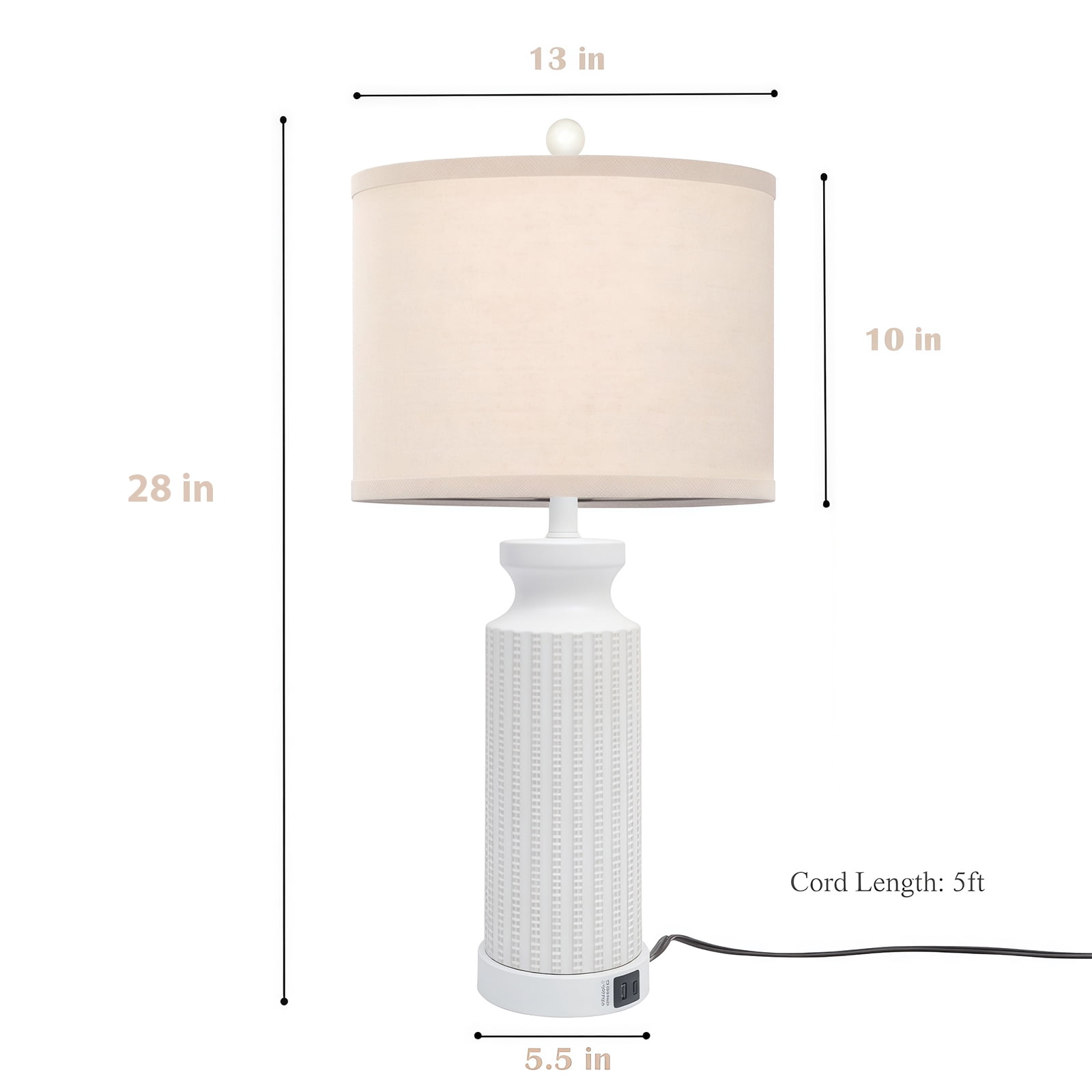 Tnuyoah Modern 28" Table Lamps Set of 2 with USB C+A Ports - 3-Way Dimmable Bedside Touch Control Lamp, Farmhouse Lamp with Beige Linen Shade for Bedroom, Living Room & Home Office