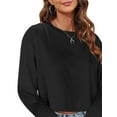 thumbnail image 3 of Long Sleeved Women Cropped T-Shirts Round Neck Drop Shoulder Crop Solid Casual Crop Tops, 3 of 4